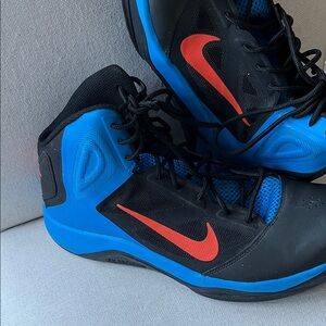 Nike Black and Blue Sneakers with Red Swoosh